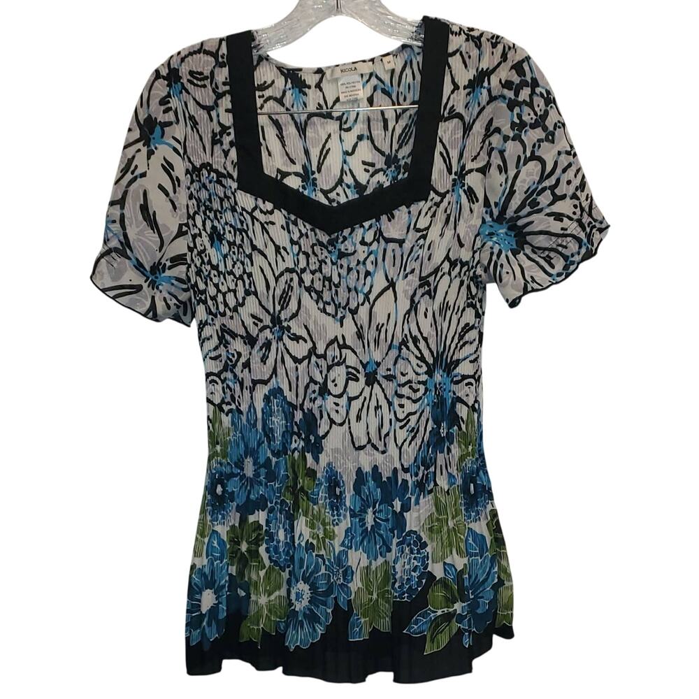 Nicola Women's Multicolored Accordion Crinkle Ridged Blouse Size Medium